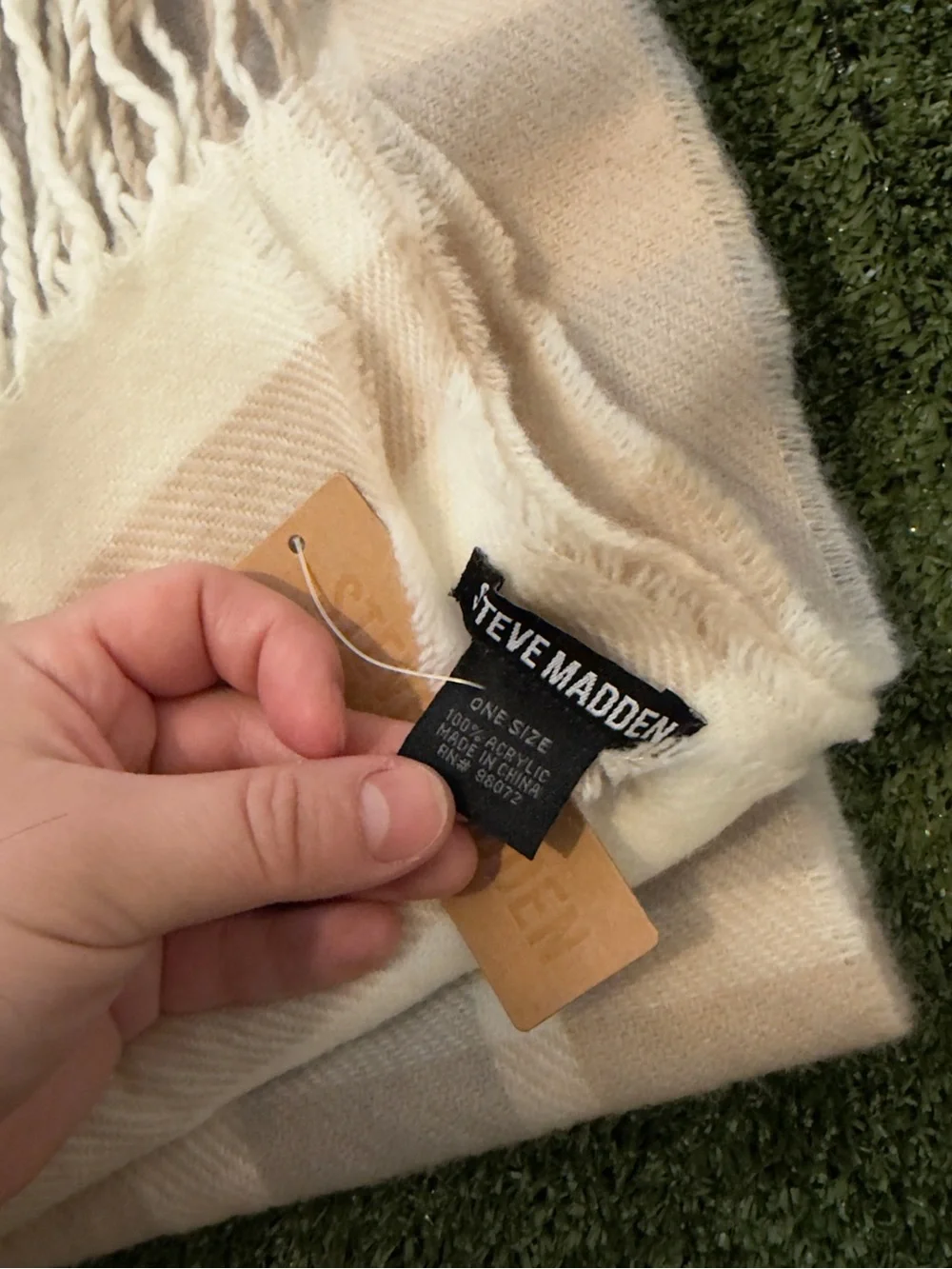 Steve Madden Beige Plaid Scarf